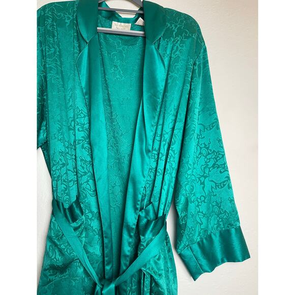 VTG Victoria Secret Gold Label Robe Women's Emerald Green L Floral Satin Fairy - Picture 13 of 16